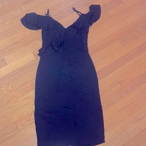 Flowy silk off shoulder ruffle dress